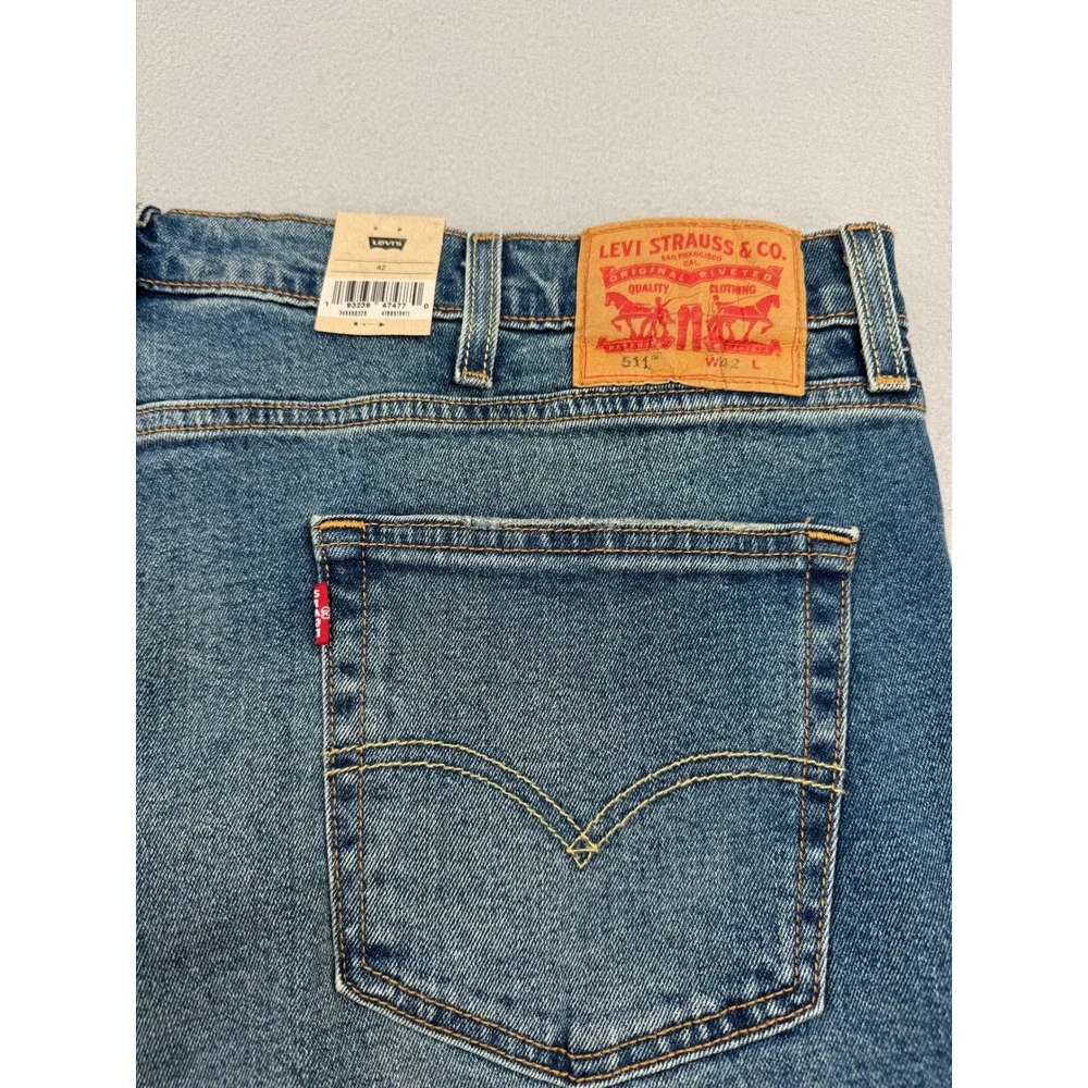 NWT Levis 511 Slim Shorts Mens 42 Blue Denim Cut Off Raw Hem Stretch Streetwear